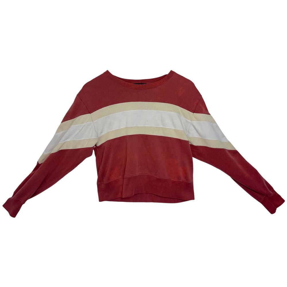 Abercrombie & Fitch Red Colorblock Fleece Crop Long Sleeve Sweatshirt Size XS